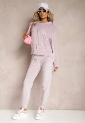 Jasnofioletowy Welurowy Komplet Dresowy Bluza z Kapturem i Spodnie Vilna. Fioletowe bluzy Renee, m, bez wzorów, z dresówki, z kapturem. Za 69.99 zł.