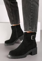 Czarne Botki w Klasycznym Stylu z Minimalistycznym Paskiem Ardiama. Czarne botki Renee, bez wzorów, z jeansu, bez obcasa, na obcasie, bez zapięcia. Za 129.99 zł.