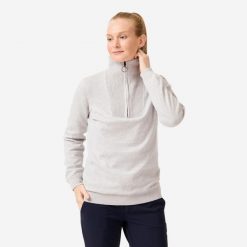 Sweter do golfa damski wiatroszczelny MW500 z wysokim kołnierzem. Szare golfy INESIS, m, bez wzorów, z bawełny, bez ramiączek. Za 199.99 zł.