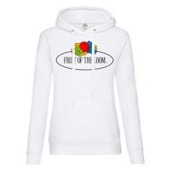 Damska Bluza Z Kapturem Z Nadrukiem Logo W Stylu Vintage. Białe bluzy FRUIT OF THE LOOM, xs, bez wzorów, z kapturem. Za 114.99 zł.