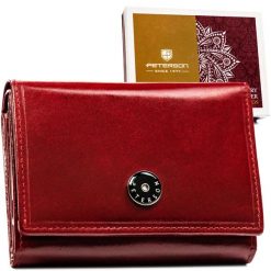 Klasyczny, skórzany portfel damski w czerwonym kolorze zamykany zatrzaskiem i biglem - Peterson. Czerwone portfele Peterson, bez wzorów, ze skóry. Za 113.99 zł.