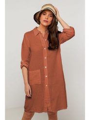 Rodier Lin Lniana sukienka w kolorze brązowym rozmiar: XL/XXL. Brązowe sukienki Rodier Lin, na co dzień, xl, bez wzorów, ze lnu, bez kołnierzyka, bez ramiączek, mini, proste. Za 166.88 zł.