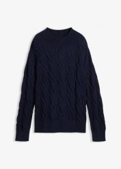 Sweter oversize z miękkiej mieszanki wiskozy. Niebieskie swetry bonprix, bez wzorów, z wiskozy, bez ramiączek. Za 124.99 zł.