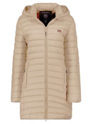 Geographical Norway Płaszcz pikowany "Atika" w kolorze beżowym rozmiar: L. Brązowe płaszcze Geographical Norway, l, bez wzorów, bez kaptura. Za 171.68 zł.