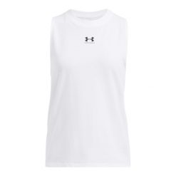 Tank top damski Under Armour Rival. Białe topy Under Armour, bez wzorów, z bawełny, bez kołnierzyka, bez ramiączek. Za 172.00 zł.