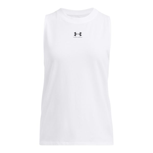 Tank top damski Under Armour Rival. Białe topy Under Armour, bez wzorów, z bawełny, bez kołnierzyka, bez ramiączek. Za 172.00 zł.