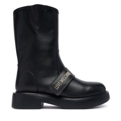 Botki LOVE MOSCHINO. Czarne botki Love Moschino, bez wzorów, bez obcasa, na płaskiej podeszwie, bez zapięcia. Za 1,299.00 zł.
