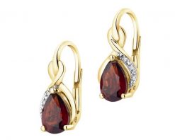 Kolczyki z żółtego złota z diamentami i granatami - próba 585. Żółte kolczyki Apart, z diamentem, złote. Za 3,190.00 zł.