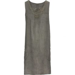 Sukienka lniana z koronką bonprix khaki. Zielone sukienki bonprix, na lato, bez wzorów, z koronki, bez kołnierzyka, bez ramiączek. Za 129.99 zł.