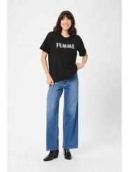 Kaffe Koszulka w kolorze czarnym rozmiar: M. Czarne bluzki Kaffe, m, z aplikacjami, z bawełny, bez kołnierzyka, bez ramiączek. Za 69.99 zł.