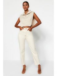 Trendyol Dżinsy - Slim fit - w kolorze beżowym rozmiar: 42. Brązowe jeansy Trendyol, bez wzorów, z podwyższonym stanem. Za 92.42 zł.
