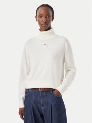Tommy Jeans Golf Essetnial DW0DW23361 Biały Relaxed Fit. Białe golfy Tommy Jeans, m, bez wzorów, z bawełny, bez ramiączek. Za 369.99 zł.