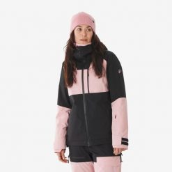 Kurtka narciarska i snowboardowa damska Quechua 500 AM. Czarne kurtki narciarskie WED'ZE, l, bez wzorów, z materiału, bez kaptura, narciarskie. Za 579.99 zł.