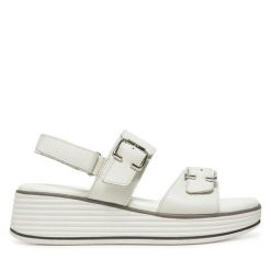 Sandały Lasocki. Białe sandały Lasocki, bez wzorów, bez obcasa, na koturnie, bez zapięcia. Za 169.99 zł.