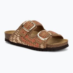 Klapki damskie Scholl Noelle Crochet. Brązowe klapki Scholl, bez wzorów, z materiału, bez obcasa. Za 409.99 zł.