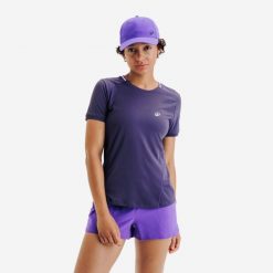 Koszulka tenisowa damska Kuikma Dry. Fioletowe bluzki KUIKMA, m, bez wzorów, z elastanu, eleganckie, bez kołnierzyka, bez ramiączek. Za 59.99 zł.