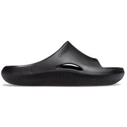 Klapki dla dorosłych Crocs Mellow Recovery Slide. Czarne klapki Crocs, bez wzorów, bez obcasa. W wyprzedaży za 142.97 zł.