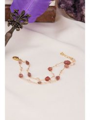 L'Atelier de Gaia Pozłacana bransoletka z kwarcami różowymi rozmiar: onesize. Różowe bransoletki L'Atelier de Gaia, z kwarcem, pozłacane. Za 74.11 zł.