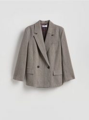 Dwurzędowa marynarka w kratę - wielobarwny. Marynarki i żakiety Reserved, l, bez wzorów, z tkaniny. Za 249.99 zł.