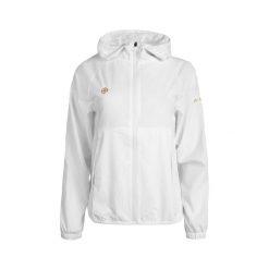 Lekka kurtka wiatrówka ENNA, oddychająca i wodoodporna z kapturem. Białe kurtki sportowe Izas, bez wzorów, z kapturem. Za 278.22 zł.