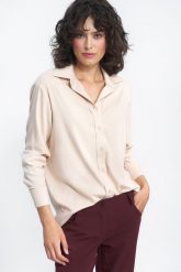 Koszula ze Złotymi Guzikami - Beżowa. Brązowe koszule Nife, xl, bez wzorów, z materiału, bez kołnierzyka, bez ramiączek. Za 209.90 zł.