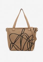 Brązowa Torebka Typu Shopper z Paskiem Crossbody w Abstrakcyjny Wzór Obelisse. Brązowe shopper Renee, bez wzorów, z jeansu, na ramię, bez dodatków. Za 49.99 zł.