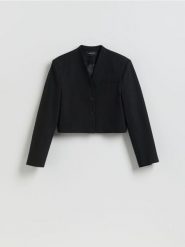 Krótka marynarka z bawełną - czarny. Czarne marynarki i żakiety Reserved, l, bez wzorów, z bawełny. Za 199.99 zł.