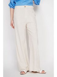 ASSUILI Lniane spodnie w kolorze kremowym rozmiar: 36. Brązowe spodnie materiałowe Assuili, bez wzorów, ze lnu. Za 130.99 zł.