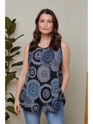 Curvy Lady Top w kolorze czarno-niebieskim rozmiar: 48/50. Czarne topy Curvy Lady, bez wzorów, z wiskozy, bez kołnierzyka, bez ramiączek. Za 96.83 zł.