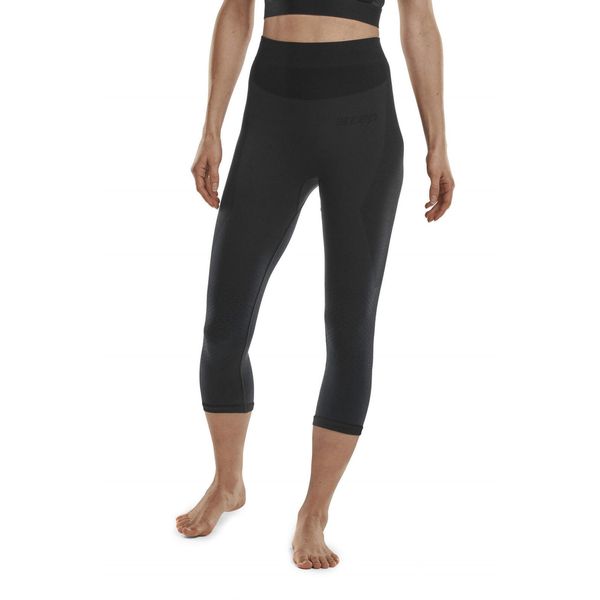 Legginsy sportowe zimowe 3/4 z wełną Merino CEP damskie. Czarne bielizna sportowa CEP, na zimę, bez wzorów, z elastanu, na fitness i siłownię. Za 299.00 zł.