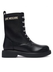 LOVE MOSCHINO Trzewiki JA24074G1PIO100A Czarny. Czarne botki Love Moschino, bez wzorów, ze skóry, bez obcasa, na płaskiej podeszwie, bez zapięcia. Za 1,189.00 zł.