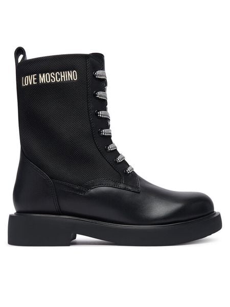 LOVE MOSCHINO Trzewiki JA24074G1PIO100A Czarny. Czarne botki Love Moschino, bez wzorów, ze skóry, bez obcasa, na płaskiej podeszwie, bez zapięcia. Za 1,189.00 zł.