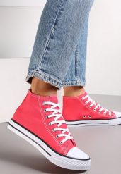 Fuksjowe Trampki na Płaskiej Podeszwie z Lamówką Vinys. Czerwone trampki Renee, bez wzorów, bez zapięcia. Za 39.99 zł.