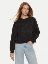 Guess Bluza W4BQ07 K9Z21 Czarny Regular Fit. Czarne bluzy Guess, xs, z aplikacjami, z bawełny, bez kaptura. Za 199.99 zł.