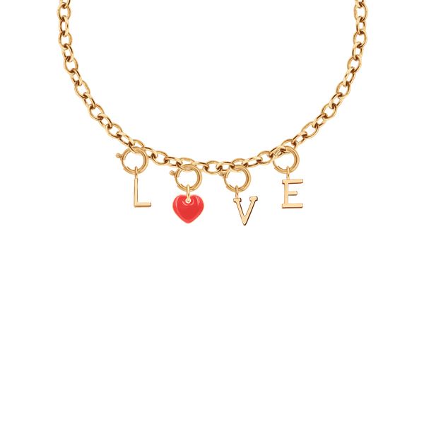 Naszyjnik Love z sercem z czerwoną emalią, pozłacany. Czerwone naszyjniki Lilou, pozłacane. Za 616.00 zł.