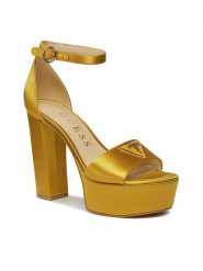 Guess Sandały Seton2 FLPSE2 SAT03 Złoty. Żółte sandały Guess, z aplikacjami, z materiału, bez obcasa, na słupku, bez zapięcia. Za 379.99 zł.