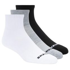 Skarpetki sportowe dla dorosłych 3PPK Qtr Crew Socks. Białe skarpety Skechers, bez wzorów, z gumy. Za 69.99 zł.