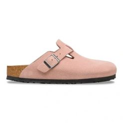 BIRKENSTOCK Boston LEVE Pink Clay Klapki damskie. Czerwone klapki Birkenstock, bez wzorów, ze skóry, bez obcasa. Za 669.00 zł.