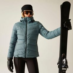 Kurtka narciarska damska z membraną Glacier Dare 2b. Szare kurtki narciarskie Dare 2b, bez wzorów, z puchu, bez kaptura, narciarskie. Za 1,049.99 zł.