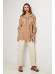 Lin Passion Lniana koszula w kolorze karmelowym rozmiar: 36/38. Brązowe koszule Lin Passion, bez wzorów, ze lnu, klasyczne, bez kołnierzyka, bez ramiączek. Za 173.99 zł.