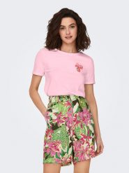 ONLY Koszulka w kolorze jasnoróżowym rozmiar: XS. Różowe bluzki Only, xs, bez wzorów, z bawełny, bez kołnierzyka, bez ramiączek. Za 60.99 zł.