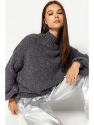 Trendyol Sweter w kolorze antracytowym rozmiar: M. Czarne swetry Trendyol, m, bez wzorów, ze splotem, bez ramiączek. Za 113.90 zł.