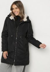 Czarna Klasyczna Kurtka Parka z Futrzaną Wyściółką Olenevia. Czarne kurtki Born2be, l, z futra, klasyczne, bez kaptura. Za 189.99 zł.