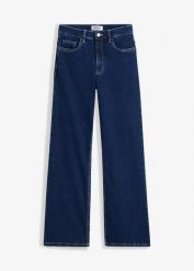 Jeansy wide leg z wysokim stanem z bawełny organicznej. Niebieskie jeansy bonprix, bez wzorów, z podwyższonym stanem. Za 159.99 zł.