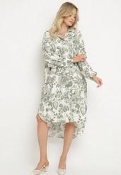 Zielona Wiskozowa Sukienka Koszulowa w Kwiaty Varvesa. Zielone sukienki Born2be, na co dzień, m, bez wzorów, z wiskozy, eleganckie, bez kołnierzyka, bez ramiączek, midi, koszulowe. W wyprzedaży za 95.99 zł.