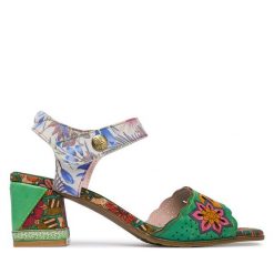 Sandały Laura Vita. Zielone sandały Laura Vita, bez wzorów, bez obcasa, na słupku, bez zapięcia. Za 399.99 zł.