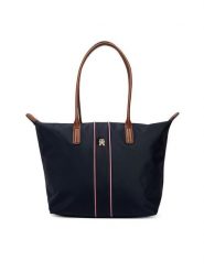 Tommy Hilfiger Torebka Popette Tote Corp AW0AW17706 Granatowy. Niebieskie shopper TOMMY HILFIGER, bez wzorów, z materiału, bez dodatków. Za 449.99 zł.