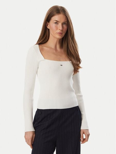 Tommy Jeans Bluzka DW0DW23544 Biały Slim Fit. Białe bluzki Tommy Jeans, xl, bez wzorów, z jeansu, bez kołnierzyka, bez ramiączek. Za 409.99 zł.