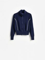 Bluza z wysoką stójką - granatowy. Niebieskie bluzy Reserved, l, bez wzorów, z dzianiny, bez kaptura. Za 129.99 zł.