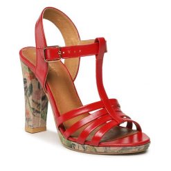 Sandały Maciejka. Czerwone sandały Maciejka, bez wzorów, bez obcasa, na słupku, bez zapięcia. Za 399.99 zł.